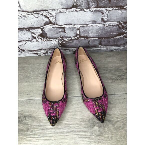 J. Crew K2904 Pink Fresh Berry Tweed Pointed Toe Flats Women’s Sz 7M US/38EU - Picture 13 of 16